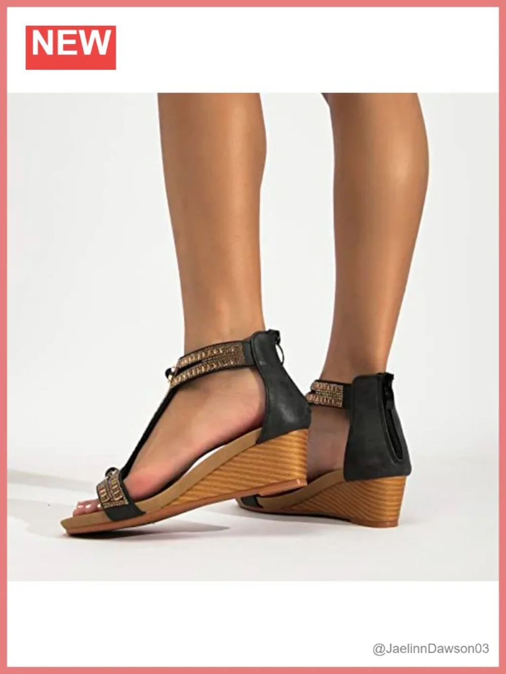 Women's Rhinestone Open Toe Wedge Sandals with Ankle Strap, Cushioned Faux